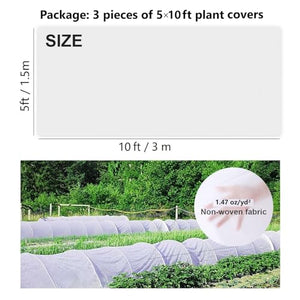 Kikhope Plant Covers Freeze Protection, 3 Packs 5ft x 10ft Floating Row Cover Garden Non-Woven Fabric Plant Cover Frost Blankets for Cold Weather, Overheat Prevention, Insects Barrier, White