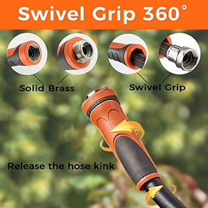 Giraffe Tools Garden Hose 25ft x 5/8", Water Hose Heavy Duty, Flexible, Lightweight Hybrid Hose with Swivel Grip Handle, Male to Female Fittings