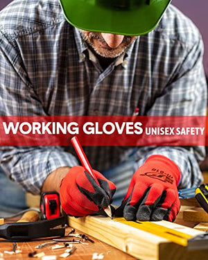 Honeydak 36 Pairs Gardening Gloves for Men Women Breathable Rubber Coated Garden Gloves Men Safety Work Gloves (Red, Black)