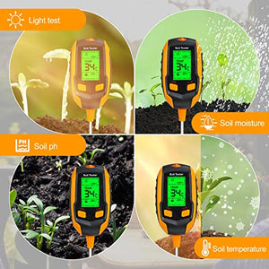4-in-1 Soil Moisture Meter ,Digital Plant Temperature/Soil Moisture/PH Meter/Sunlight Intensity/Environment Humidity Backlight LCD display Soil Test Meter for Gardening, Farming,and Outdoor Plants