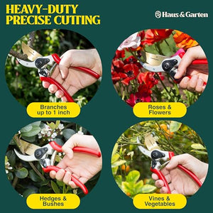 Haus & Garten ClassicPRO 8.5" Bypass Pruning Shears - Premium Garden Shears - Use As Gardening Shears, Garden Clippers, Handheld Heavy-Duty Professional Pruning Shears For Gardening & Pruning Scissors