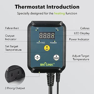 BN-LINK Digital Heat Mat Thermostat Controller for Seed Germination, Reptiles and Brewing Breeding Incubation Greenhouse, 40-108°F, 8.3A 1000W ETL Listed