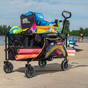 Gorilla Carts 7 Cubic Feet Foldable Collapsible Durable All Terrain Utility Pull Beach Wagon with Oversized Bed and Built in Cup Holders, Black