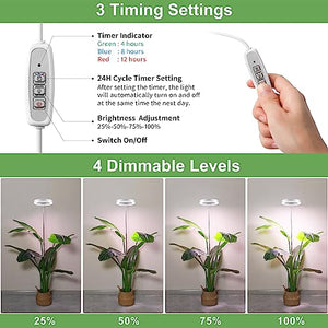 LBW Grow Lights for Indoor Plants, 144 LEDs Full Spectrum Plant Light, Large Plant Lamp with 4 Dimmable Levels, 4/8/12H Auto On/Off Timer, Height Adjustable, Halo Growing Lamp for Tall Plants, 2 Pack