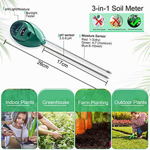 HSLGOVE Soil Moisture Meter, Meter for House Plants, 3-in-1 Ph/Lihgt/Plant Water Indoor Plants & Outdoor Gardening, Farming Care (No-Battery-Needed)