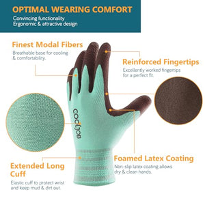 COOLJOB 2 Pairs Breathable Gardening Gloves for Women Small, Stretch Soft Modal Base with Non-slip Rubber Coating, Palm Dipped Grip Work Gloves for Gardener Worker in Lawn Yard Factory Garden