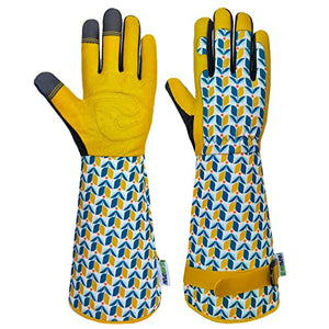 MSUPSAV Genuine Leather Garden Gloves&Gardening Gloves,Thorn Proof&Puncture Resistance Yard Work Gloves,Touchscreen Long Garden Gloves for Digging Planting Weeding,Gardening Gifts (Medium,Tuilp)