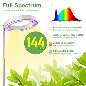 LBW Grow Lights for Indoor Plants, 144 LEDs Full Spectrum Plant Light, Large Plant Lamp with 4 Dimmable Levels, 4/8/12H Auto On/Off Timer, Height Adjustable, Halo Growing Lamp for Tall Plants, 2 Pack