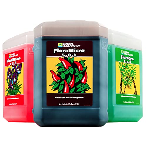 General Hydroponics Flora Series: FloraMicro, FloraBloom, FloraGro - 3-Part Hydroponic Nutrient System, 6 gal.