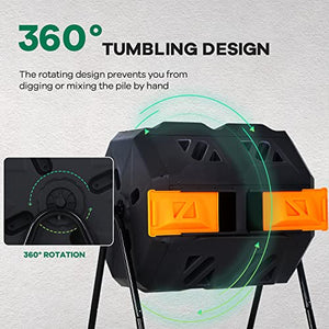 Compost Bin,Outdoor Compost Tumbler 42 Gallon Composter BPA Free Dual Chamber Composting Rotating for Garden Yard Orange