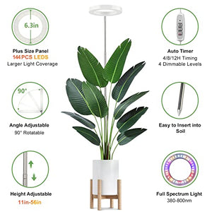 LBW Grow Lights for Indoor Plants, 144 LEDs Full Spectrum Plant Light, Large Plant Lamp with 4 Dimmable Levels, 4/8/12H Auto On/Off Timer, Height Adjustable, Halo Growing Lamp for Tall Plants, 2 Pack