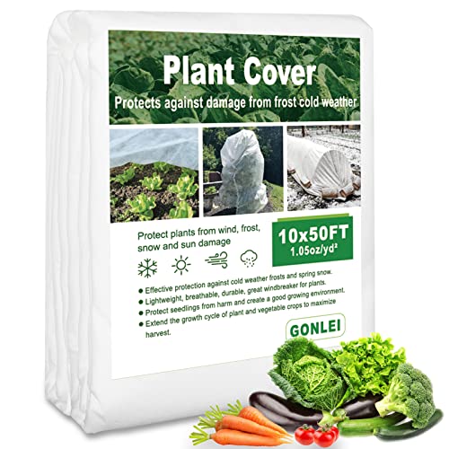 GonLei Plant Covers Freeze Protection 10x50ft（1.05 Oz/yd²） Garden Cover Plant Floating Row Cover,Vegetable Frost Blanket Winter Frost Cloth Plant Freeze Protection,Floating Blankets Fabric Plants