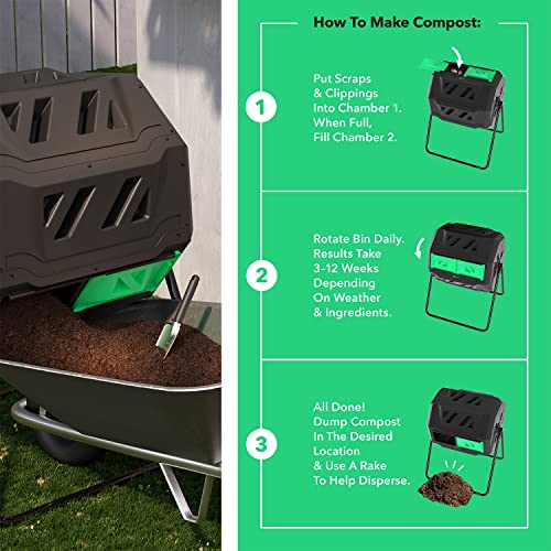 Vermin Proof Composter Vremi Tumbling Outdoor Compost Bin – Dual Chamber 360° UV Proof and Ru ...