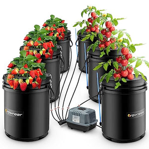 GROWNEER 6 Buckets + Air Pump DWC Hydroponic System, 5 Gallon Deep Water Culture Buckets with Air Stone and Water Level Device, Hydroponics Growing System for Indoor Outdoor Leafy Vegetables Herbs