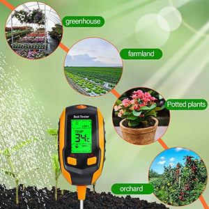 4-in-1 Soil Moisture Meter ,Digital Plant Temperature/Soil Moisture/PH Meter/Sunlight Intensity/Environment Humidity Backlight LCD display Soil Test Meter for Gardening, Farming,and Outdoor Plants