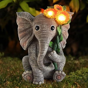 Outdoor Sculpture Figurine Statue Elephant Decor,Solar Garden Statues for Patio Home Yard Decor,Good Luck Sunflower Elephant for Women, Mom Gifts Housewarming Gift