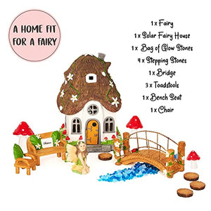 WILD PIXY Garden Kit - Glow in The Dark Fairy Accessories Set, 7.1" Fairy House with Opening Door and Solar LED Light, Glow Stones, Garden Decorations for Indoor or Outdoor