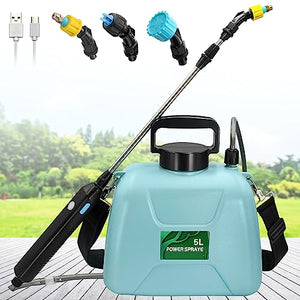 SideKing 1.35 Gallon/5L Battery Powered Sprayer, Electric Sprayer with USB Rechargeable Handle, Portable Garden Sprayer with Telescopic Wand, 3 Mist Nozzles and Adjustable Shoulder Strap