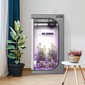 COSTWAY Grow Tent, 36” X 20” X 63”, Indoor Grow Room with Observation Window, Removable Floor Tray, Ventilation Duct Port, 600D Mylar Hydroponic Dark Room for Patio, Garage (Grey, 36"x20"x63")