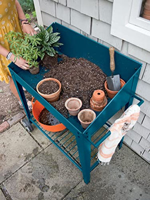 Gardener's Supply Company Demeter Metal Potting Bench with Wheels | Heavy Duty Outdoor Garden Work Table Workbench Workstation with Side Metal Sidewalls | Best for Seed Starter Planting & Transplants
