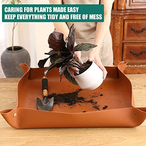 Owl Focus PU Leather Repotting Mat,Indoor Plant Transplanting and Mess Control Tarp,26.5" x 26.5" Foldable Waterproof Potting Tray,Succulent Gardening Mat for Plant Lovers Gifts