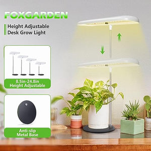 FOXGARDEN Grow Light, Full Spectrum Desktop Grow Lamp with Base, Bright LED Plant Light with Auto On/Off Timer 4/8/12H, 4 Dimmable Brightness, Height Adjustable, Ideal for Indoor Plants