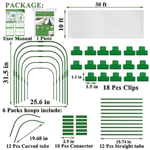 WYRJXYB Plant Covers Freeze Protection Kit 10 x 30Ft with 6Pcs Garden Hoops & 18 Clip-Frost Cloth Plant Blankets Floating Row Cover for Outdoor Plants Raised Bed Greenhouse Winter Frost Sun Protection