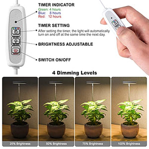 LORDEM Grow Light, Full Spectrum LED Plant Light for Indoor Plants, Height Adjustable Growing Lamp with Auto On/Off Timer 4/8/12H, 4 Dimmable Brightness, Ideal for Small Plants