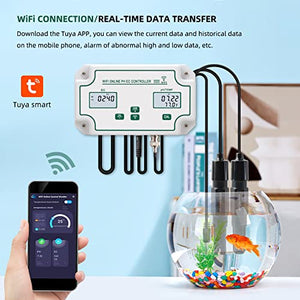 Yewhick Smart pH EC Monitor with Controller, Hydroponic Nutrients Tester, Professional EC pH Meter, APP Online Nutrient Meter with Data Logger Function for Hydroponics System Agricultural Irrigation
