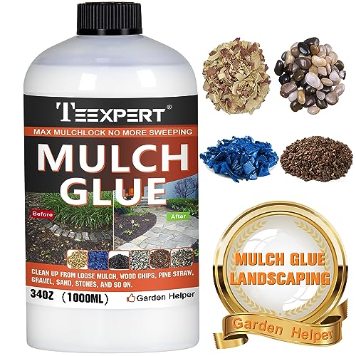 Teexpert Mulch Glue-1 Litre/34OZ Mulch Glue for Landscaping, Ready to Use Mulch Glue Stabilizer High Strength Landscape Adhesive Lock Non-Toxic Resin Binder for Gravel, Stones, Mulch & Bark