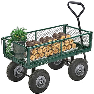 Garden Carts Yard Dump Wagon Cart Lawn Utility Cart Outdoor Steel Heavy Duty Beach Lawn Yard Landscape