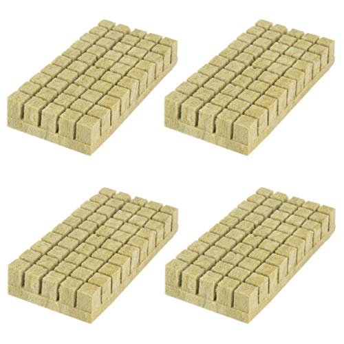 SKINNYBUNNY 1'' Rockwool Grow Cubes, Starter Plugs with Planting Holes, Ideal Hydroponics Grow Media, Perfect for Soilless Culture and Transplanting, 4 Sheets of 50 Cubes (200 Cubes Total)