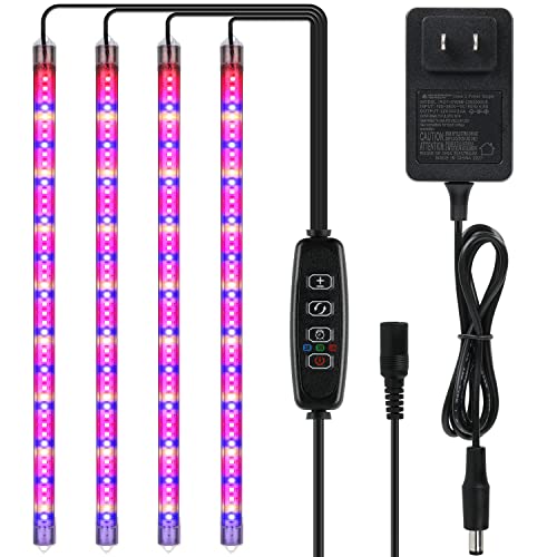 iPower 60W LED Plant Grow Light Strips Full Spectrum for Indoor Plants with Auto ON/Off 3/9/12H Timer, 10 Dimmable Levels 48 LEDs, Sunlike Grow Lamp for Hydroponics Succulent, 4 Tubes, Mix