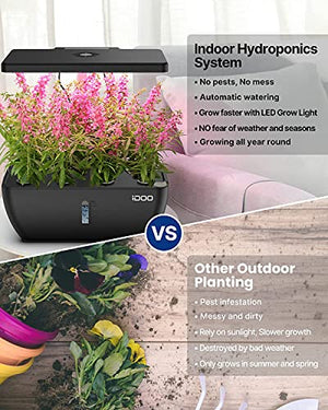 iDOO 12 Pods Hydroponics Growing System with 6.5L Water Tank, Hydro Indoor Herb Garden Up to 14.5", Plant Germination Kit with Pump System, Fan, Grow Light for Home Kitchen Countertop Gardening