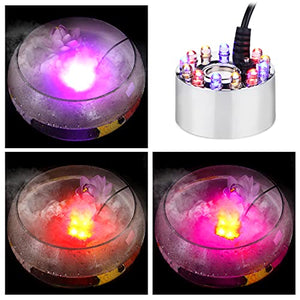 AGPtek Pond Garden Indoor Outdoor Fountain Accessories Fog Machine Atomizer Air Humidifier, 400mL/H Aluminum Original Mini Mist Maker Fogger with 12 LED Lights Water