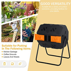 Outdoor Compost Tumbling Bin 43 Gallon Large Dual Chamber Sliding Doors Composter Steel Frame Garden Tumbling Rotating Composting Bins 360° Compost Tumbler Bucket Trash Can for Patio Yard (Orange)