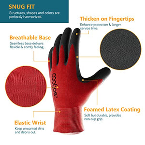 COOLJOB Gardening Gloves for Men, 2 Pairs Breathable Rubber Coated Garden Gloves for Weeding Landscaping, Outside Work Gloves for Lawn Yard, Men’s Large Size, Black & Red (2 Pack L)