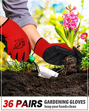 Honeydak 36 Pairs Gardening Gloves for Men Women Breathable Rubber Coated Garden Gloves Men Safety Work Gloves (Red, Black)