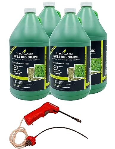 4 Gallons Green Canary Pre-Mixed Grass Colorant -Includes One Battery Powered Sprayer - Environmentally Safe, Natural Looking Turf, Green Grass Paint, Ready to Apply Grass Colorant, Made in USA