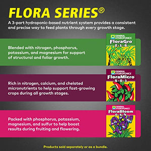 General Hydroponics Flora Series: FloraMicro, FloraBloom, FloraGro - 3-Part Hydroponic Nutrient System, 6 gal.