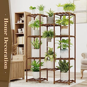 Bamworld Plant Stand Indoor Outdoor Hanging Plants Shelf Tall Large Plant Holder Wood for Living Room Plant Rack Indoor Multiple Plants Patio Balcony Garden
