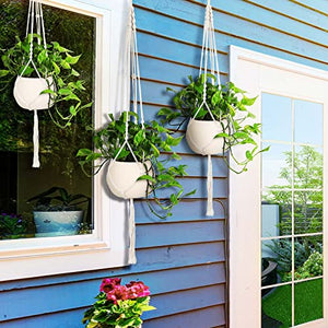 MIPON 3 Pack Macrame Plant Hanger Indoor Hanging Planter for Plants Holder with 3 Hooks, Different Size for Boho Home Decor,Ivory