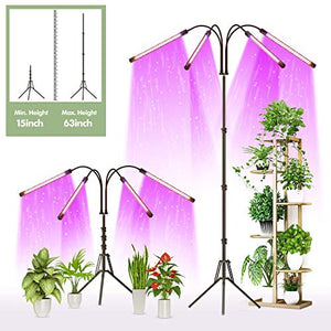 FRENAN Grow Light with Stand, for Indoor Plants with Red Blue Spectrum, 10 Dimmable Brightness, 4/8/12H Timer, 3 Switch Modes, Adjustable Gooseneck, Suitable for Various Plants Growth
