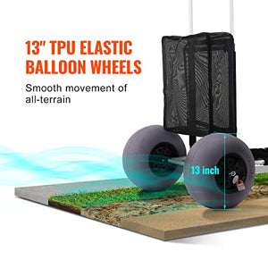 VEVOR Beach Carts for Sand, 23" x 15" Cargo Deck, w/ 12" TPU Balloon Wheels, 165LBS Loading Folding Sand Cart & 33.1" to 51.6" Adjustable Height, Aviation Aluminum Cart for Picnic, Fishing, Beach