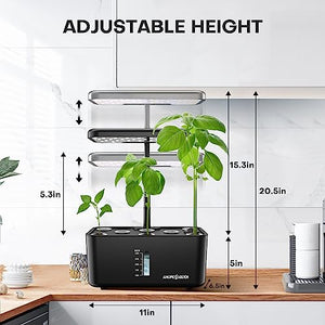 Indoor Garden Hydroponic Growing System: Ahopegarden Plant Germination Kit Aeroponic Herb Vegetable Flower Growth Countertop with Grow Light - Planter Grower Rise Harvest (8 Pods, Dull Black)