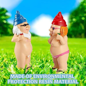 Heixry 2PCS Garden Gnome, 4.7 Inch Naked Gnome Statue Garden Goblin-Art Decoration Peeing Gnome Naughty Statue Gnome Statue for Home Indoor or Outdoor Lawn Garden Decorations, Man and Woman Style