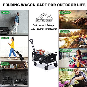 KOMSURF Foldable Utility Wagons Heavy Duty Folding Cart, 200 lbs Capacity with Side Pockets for Garden, Shopping and Beach Outdoor Use
