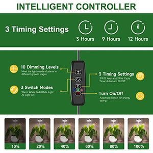 Aokrean Grow Lights for Indoor Plants, 48 LEDs Full Spectrum Plant Light for Indoor Plants, Height Adjustable Growing Lamp with Base, 3 Optional Spectrums, Auto Timer 3/9/12Hrs, 10 Brightness,2 Packs