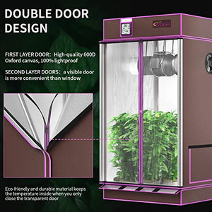 ATOUR 2x2 Grow Tent, 24"x24"x48''Highest Density 1680D Diamond Mylar with Double Transparent Viewing Door and Floor Tray for Hydroponic Indoor Plant Growing