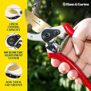 Haus & Garten ClassicPRO 8.5" Bypass Pruning Shears - Premium Garden Shears - Use As Gardening Shears, Garden Clippers, Handheld Heavy-Duty Professional Pruning Shears For Gardening & Pruning Scissors